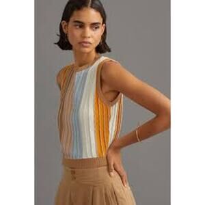Anthropologie Eva Franco Shimmer Striped Knit Top Sweater Vest-Silverado, Sz S